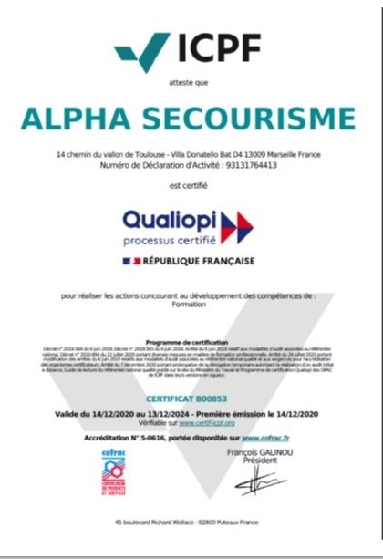 Qualiopi Action de formation - Alpha Secourisme